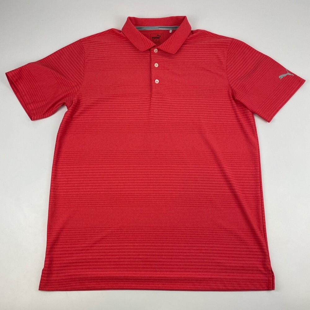 Puma Golf Men's Size M Dry Cell Polo Shirt Pink/Orange Stripe